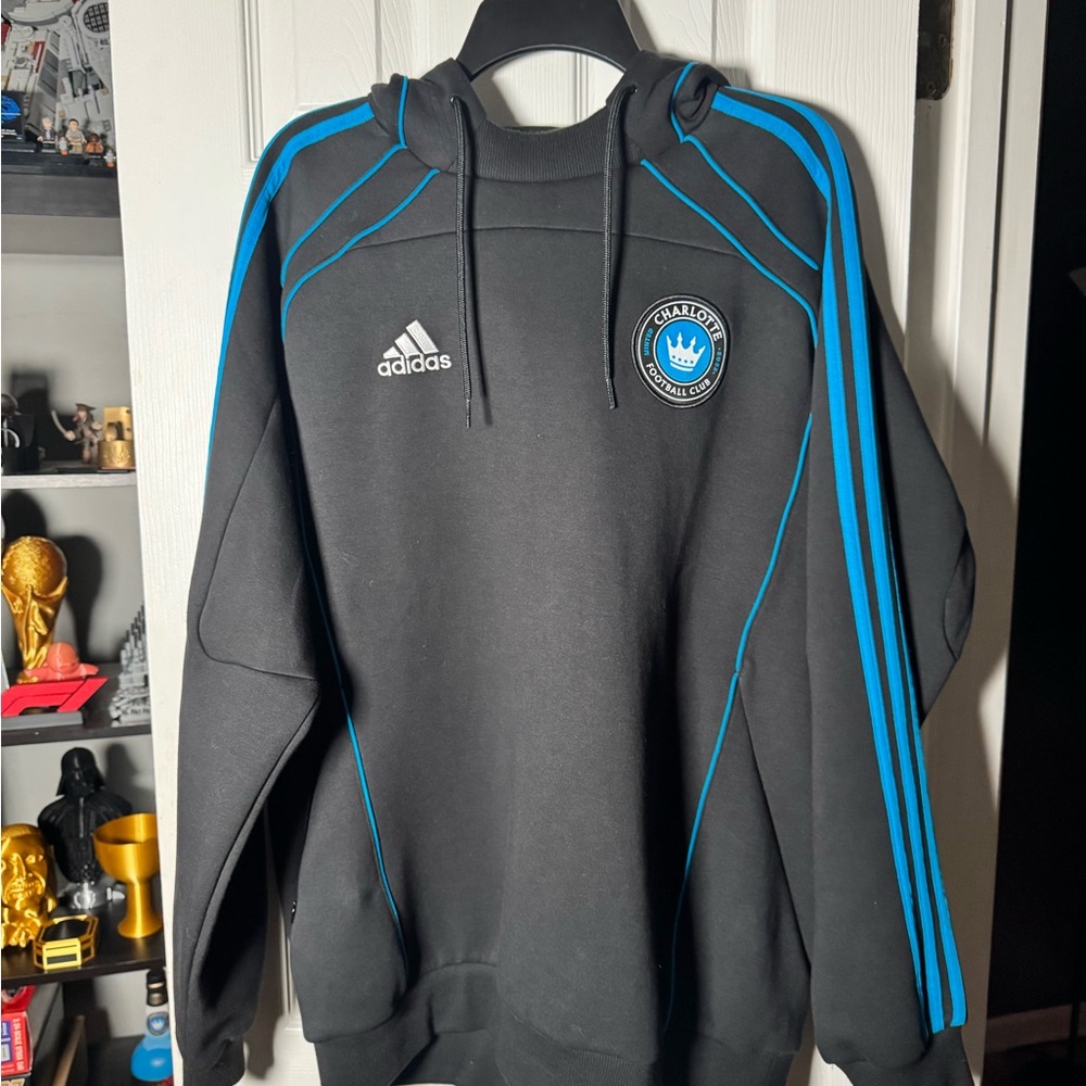 Adidas Men's Hoodie in Black with Blue Stripes